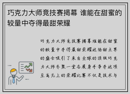 巧克力大师竞技赛揭幕 谁能在甜蜜的较量中夺得最甜荣耀